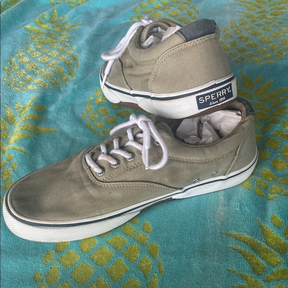 SPERRY Men's Canvas Boat Shoes - Olive Tan SZ 8.5 - Picture 1 of 10